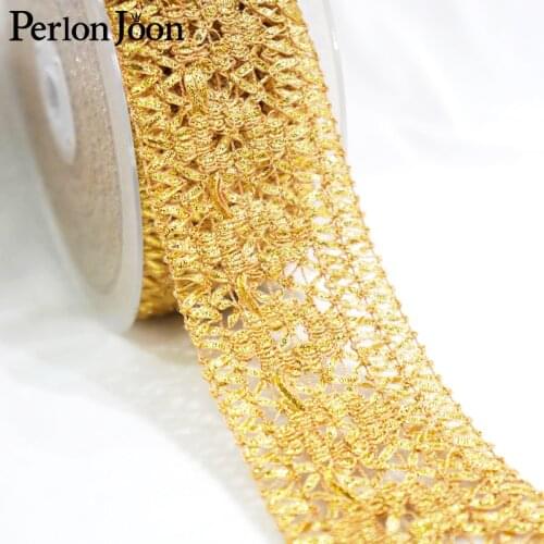 2 yard 55mm wide high quality pure gold hollow pattern lace webbing trim clothing shoes hats luggage home decoration ZD315