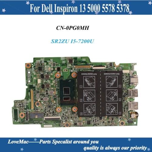 High quality CN-0PG0MH for Dell Inspiron 13 5000 5578 5378 Laptop Motherboard PG0MH SR2ZU I5-7200U DDR4 100% tested