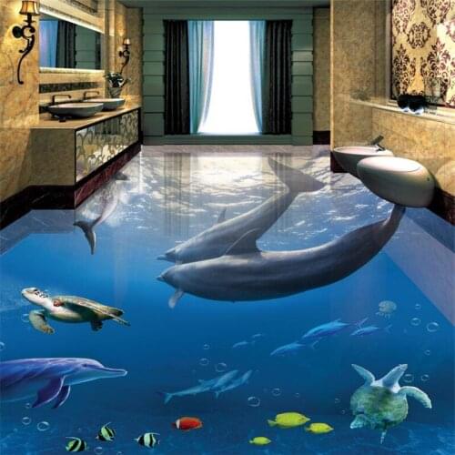 Wellyu Custom dolphin underwater world self - adhesive 3d floor wallpaper wallpaper bedroom 3d waterproof wallpaper
