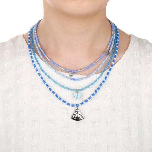 Wgoud Bohemian Multicolor Beaded Necklace Sets Korean 2021 New Colorful Weaving Handmade Baroque Necklace Clavicle Choker Femme