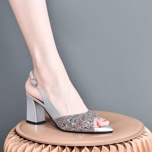 2021 New Famale Concise Genuine Leather Sandals Women Open-Toed High Heels Pumps Brand Design Summer Casual Party Shoes Woman