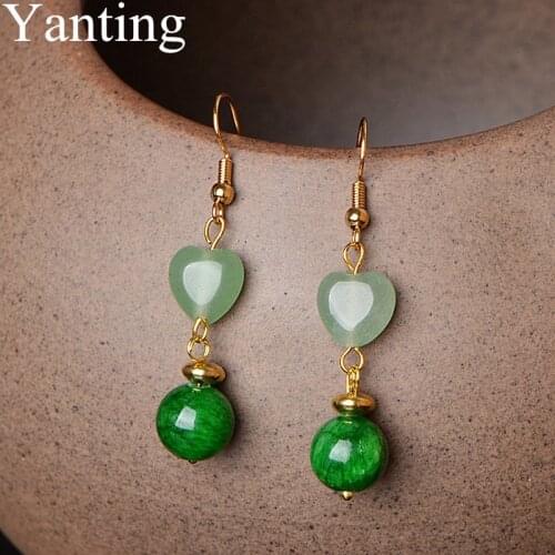 Yanting Cute Love Heart Earrings For Women Aventurine Watermelon Crystal Earings Brincos Simple Style Sweet Gift 075