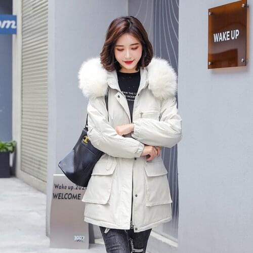 ISENMAL Mid-long Women Winter Coat Hooded Parka With Fur Collar Winter Jackets Women New Casual Adjustable Waist Female Parka