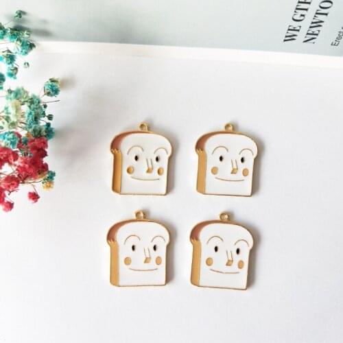 10pcs Alloy Smiley Bread Enamel Charms Gold Tone Food Pendants Fit For Making BraceletS EarringS Jewelry Women Accessories FX156