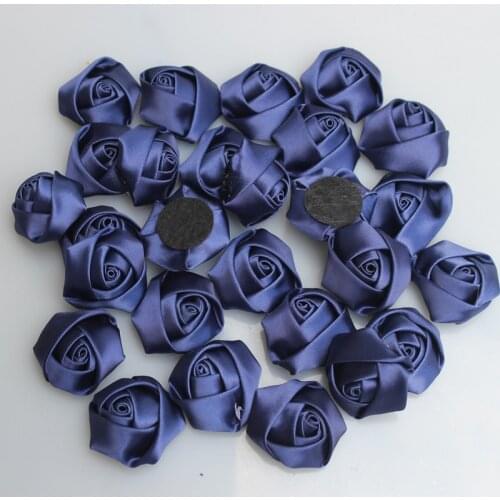 10Pieces/Bag Navy Blue 3.5CM Satin Ribbon Rose Flower Silk Fabric Flowers Hand DIY Wedding Bouquet Girl Hair Cloth Accessories