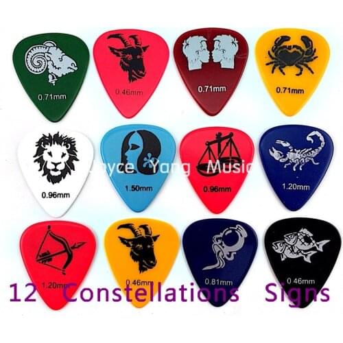 Lots of 100pcs Twelve Constellations Celluloid Acoustic Electric Guitar Picks Plectrums Free Shipping