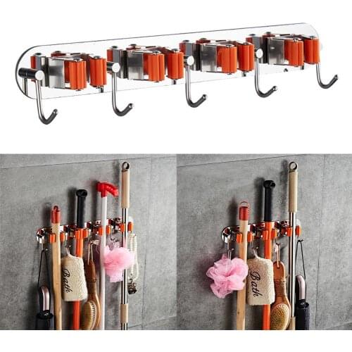 4/5 Hooks Wall Hanging Bathroom Balcony Mop Broom Holder Organizer Storage Rack