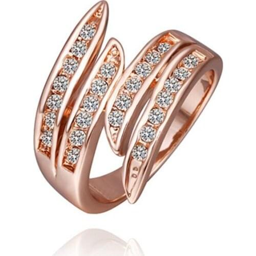 4-Layer Unique Design Rose Gold Filled Womens Band Ring Inlaid Crystal Size 6,7,8,9