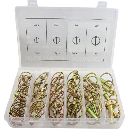 50Pcs M4.5/M6/M8/M11 Lynch Locking Pin Assortment Kit Spring Steel Annular Pin Ring Clips For Farm Tractor Trailer Mower Truck