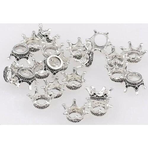 Antique 5/10/25/50pcs Big Hole Sliver Color Crown Loose Spacer Beads Fit For DIY Bracelet Jewelry Making Alloy Beads Accessories