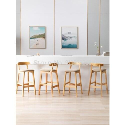 Solid Wood Bar Chair Modern Simple Home Back Bar Stool Bar Chair High Stool Front Desk Chair Of Milk Tea Shop In Northern Europe
