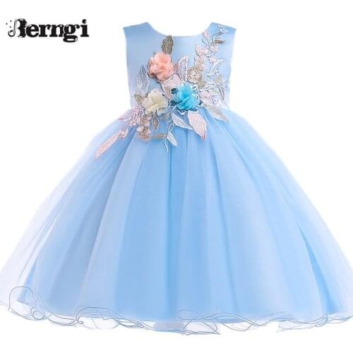 Berngi Girls Brand Quality Flower Dresses Summer Style Girls Princess Clothes Sleeveless Embroidery Design For Child Kids