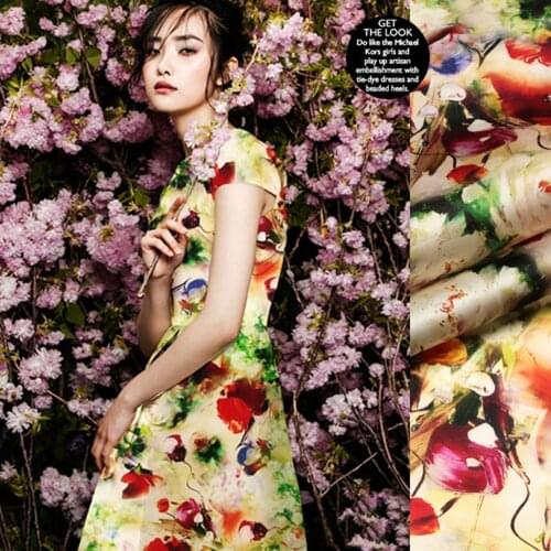 PRINT SILK ORGANZA SATIN FABRIC 135cm width 14momme Silk Fabric Saten Lace Wedding Dress