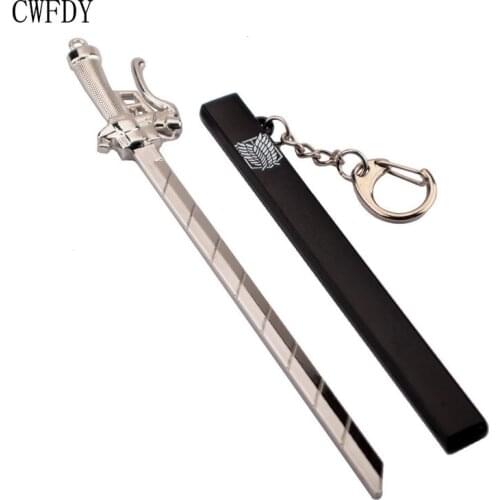 Anime Attack on Titan Sword Keychain Wings of Liberty Shingeki No Kyojin Key Chain Black Metal Weapons Toys Chaveio Props 17cm