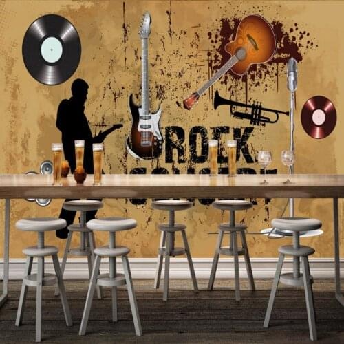 Photo wallpaper Fashion retro KTV wallpaper guitar concert background wall custom cafe wallpaper custom mural