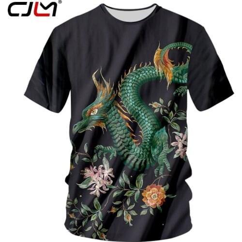 CJLM Man Best Selling Flowers And Dragons T Shirts 3D Printed Black Large Size Leisure 5Xl Street Clothing Mens O Neck Tshirt