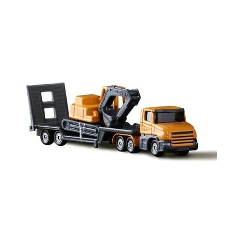 1:87 Alloy Construction Vehicle Toy Simulation Trailer Excavator Truck Models Engineering Transporter Toys For Children Gift