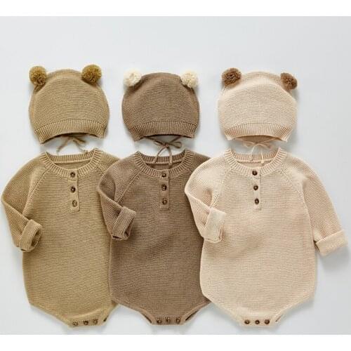 0-2Year Newborn Baby Boy Girl Clothes Cotton 2Pcs Set Baby Bodysuit+Hat Romper for Babies Baby Knit Sweater Set Toddler Clothing