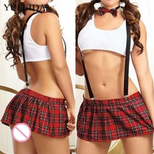 2pcs Sexy Women Lingerie Uniform Outfits Set Ladies Student School Girls Cosplay Costumes Tops+Skirt Naughty Girls Party Costume