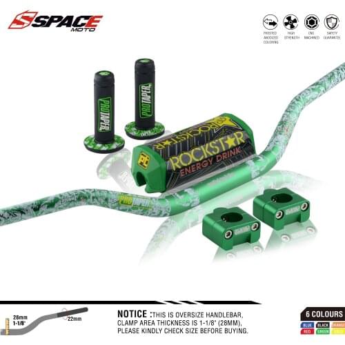 Space Motorcycle Handlebar For PRO Taper Pack Bar 1-1/8" Handle bar Pads Grips Motocross Dirt Pit Bike CNC 28.5mm Adapter Green