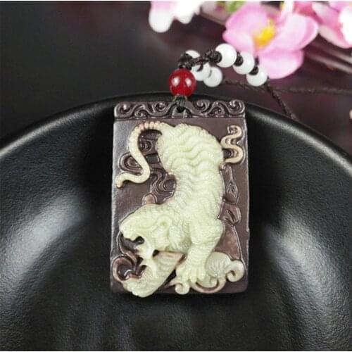 Natural jade Tiger Pendant Beads Necklace Charm Jewellery Fashion Accessories Hand-Carved Man Lucky Amulet Gifts