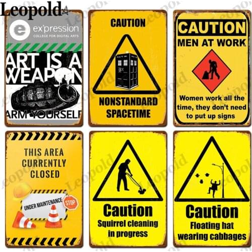 Metal Tin Plate Warning Retro Poster Yellow Warning Sign Board Letter Wall Sticker Bar Road Public Area Wall Decoration 20X30Cm