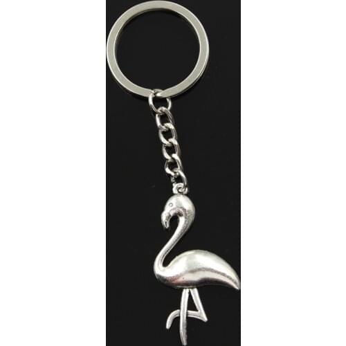 Fashion 30mm Key Ring Metal Key Chain Keychain Jewelry Antique Bronze Silver Color Single Stand Crane Flamingo 25x46mm Pendant