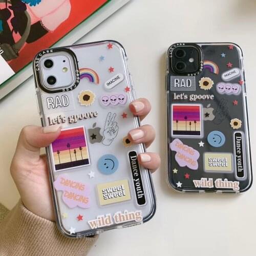 Ins Fashion funny smile Earth alien clear phone case for iPhone 7 8 plus 12 11 X XS Pro MAX Cute Rainbow photo protection cover