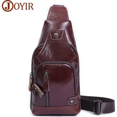 JOYIR Shoulder Bag Leather Men Genuine Leather Chest Bag Travel Hiking Messenger Crossbody Sling Bags Male Casual Chest Pack