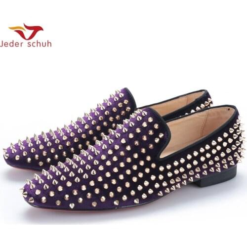 Handmade Men Black Nubuck Leather Shoes With Silver Rivet Fashion Cl Same Style Men Loafers Red Bottom MenS Flats Size Us 6-14