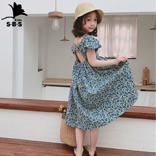 Girls Floral Dress 2020 Summer New Arrival Childrens Korean Puff Sleeve Western Backless Girl Princess Dress Girls Dress