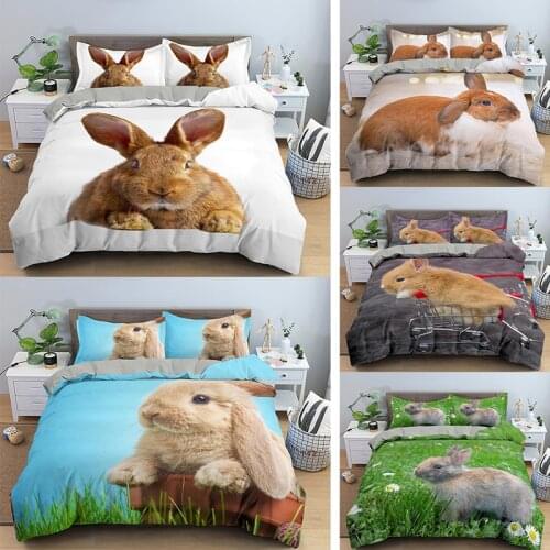 3D Rabbit Bedding Set Duvet Cover Comforter Sets with Pillowcase 2/3 Pcs US/AU/EU/UK Single/Twin/Queen/King Size