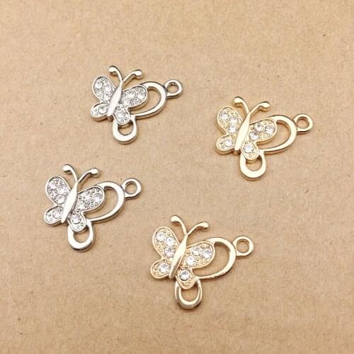 10pcs Butterfly Charms Gold Silver Tone Alloy Rhinestone Pendant Fit Necklaces Bracelet DIY Fashion Jewelry Accessories YZ332