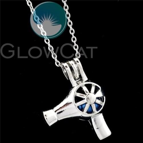 R-K912 Cute Hair Drier Stones Beads Cage Essential Oil Diffuser Aroma Locket Necklace Girl Friend Party Gift