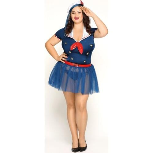 XXL Size Sexy Erotic Blue Navy Sailor Cosplay Lingerie Uniform Anime Costume Bodysuit Outfit Officer Lady Large Size For Women