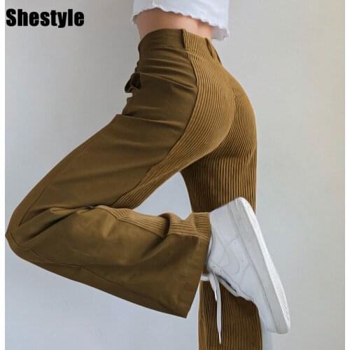 Shestyle 2021 Women Corduroy Pants Women 6Color Straight Casual Plus Size Fashion Panelled Patchwork Jeans Streetwear Trousers