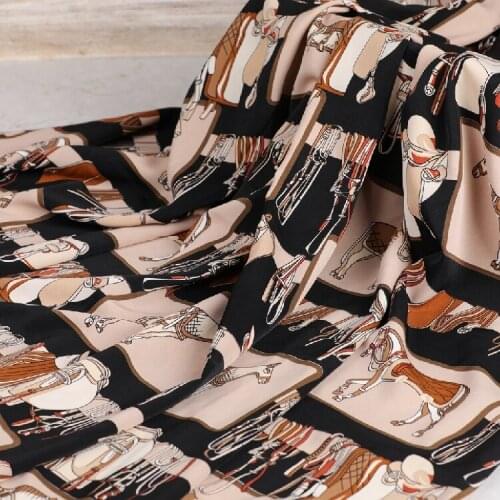 High-End Plaid Silk Georgette Horse Print Chiffon Printed Fabric For Clothing Dress Fashion Designer Fabricic By The Meter