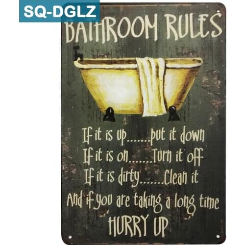 [SQ-DGLZ]BATHROOM RULES HURRY UP Metal Sign Retro Store Wall Decor Vintage Metal Crafts Home Decor Painting Plaques Art Poster