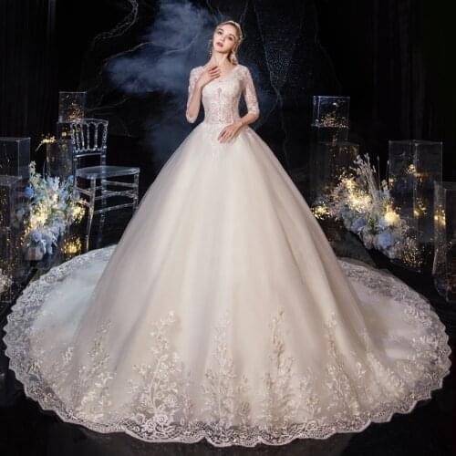Wedding Dress 2020 Gryffon Classic Half Sleeve Sexy V-neck Gowns With Train Elegant Ball Gown Princess Dresses Plus Size