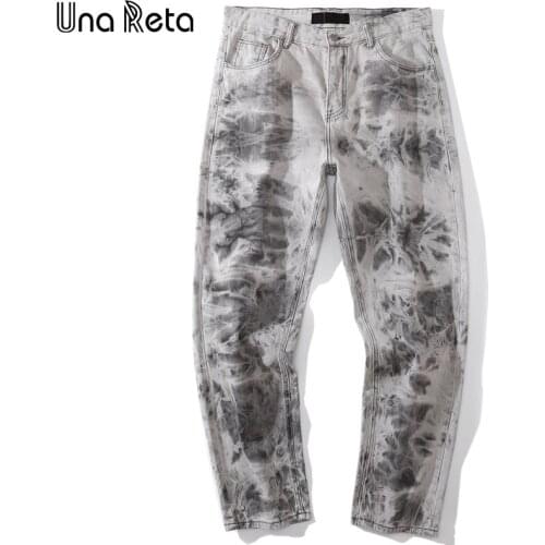 Una Reta Streetwear Men Jeans Hip Hop Tie Dye Loose Straight Mens Pants Casual Couple Denim Trousers Jeans Men