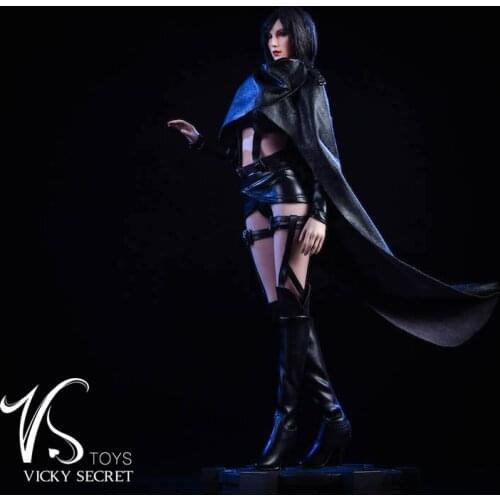 In Stock 19XG39 1/6 Female Figure Clothes Accessory Black Leather Cape Bra Skirt Attack Girl Sexy Cloak Suit for 12'' Body