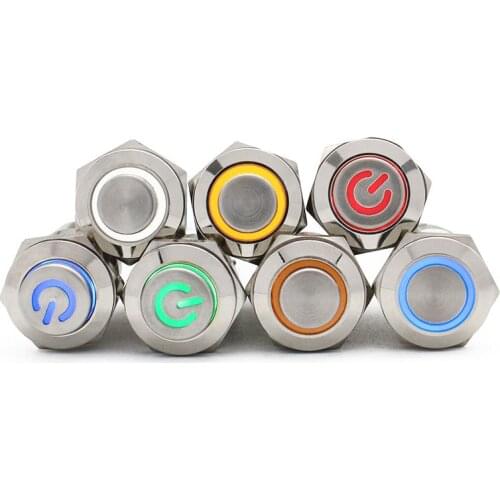 12mm Flat High Head Waterproof Metal Push Button Switch LED Light Momentary Latching Car Engine Computer PC Power Switch 3-380V