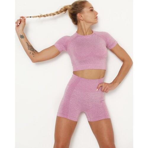 2021 New Summer Sports Set Woman 2 Pieces Gym T-shirt Tight Yoga Shorts Set Seamless Fitness Suit Jogging Pilates Run Sportswear