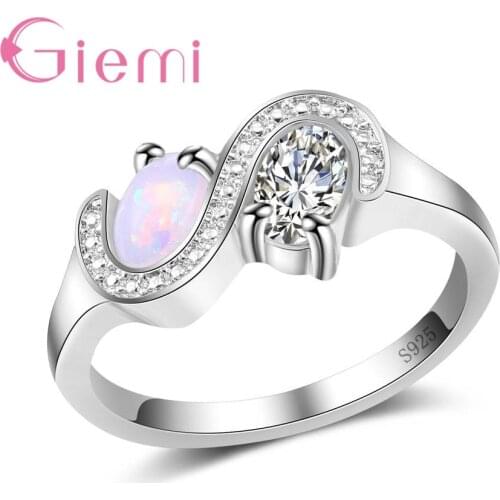 Shiny White Fire Opal and CZ Zircon Jewelry Trendy Infinity 925 Sterling Silver Rings for Women Girls Elegant Gifts