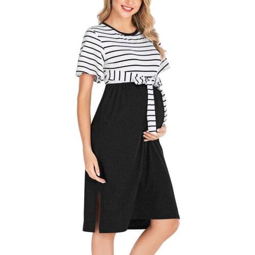 Womens Casual Dress O-neck Short-sleeved Striped Stitching Dress For Pregnant Women Dress Women Summer Vestidos Mujer Verano