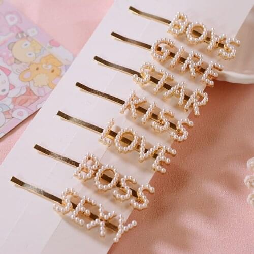 1pc Pearl Letter Hair Clip for Girls Adult English Alphabet Word Clip Mori Female Pearl Retro Hairpin Metal Hair Accessories