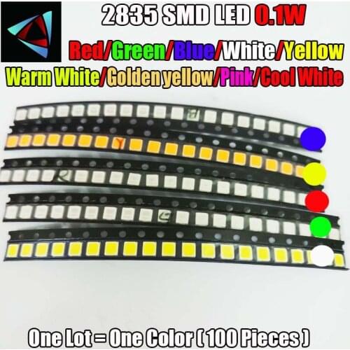 100pcs 2835 0.1W Ultra Bright SMD Led Values Red/Green/Blue/White/Yellow /Warm White/Pink/Golden yellow Cool White LED kit