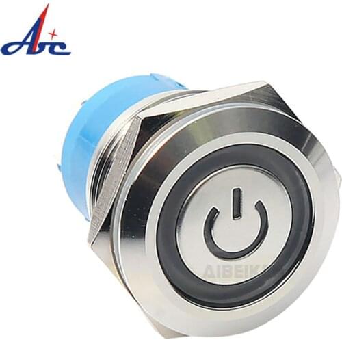 19mm 4Pin Terminal SPST Momentary Latching LED Power Logo Illuminated 12 Volt Push Button Switch