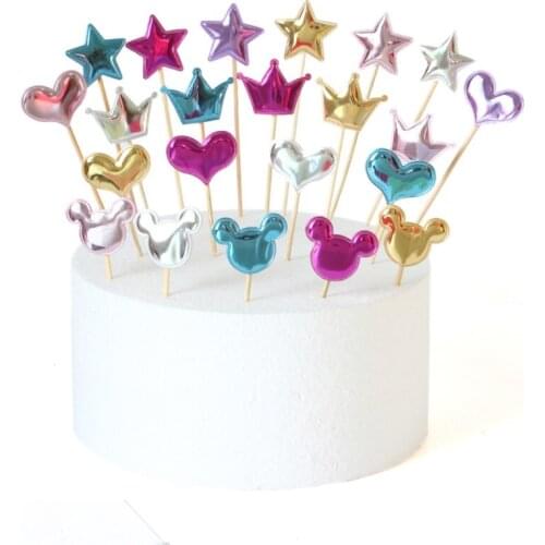 5Pcs Star Crown Cake Cupcake Topper Picks Cake Flags Kids Baby Shower Birthday Wedding Cake Decoration Heart Party Supplies