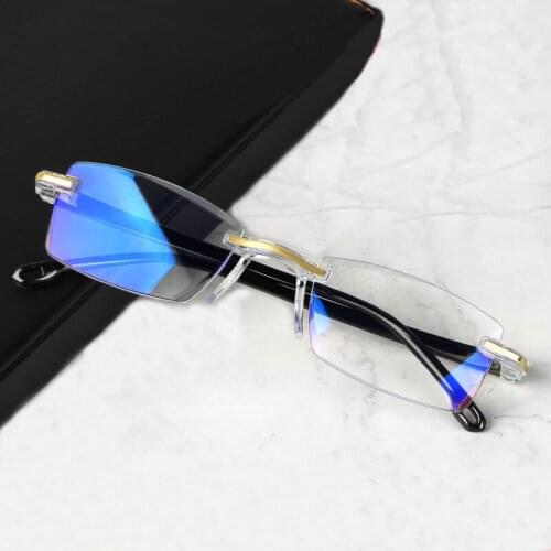 Anti Blue Light Blocking Rimless Reading Glasses Women Men Square Ultralight Presbyopic Glasses Magnification Eyewear